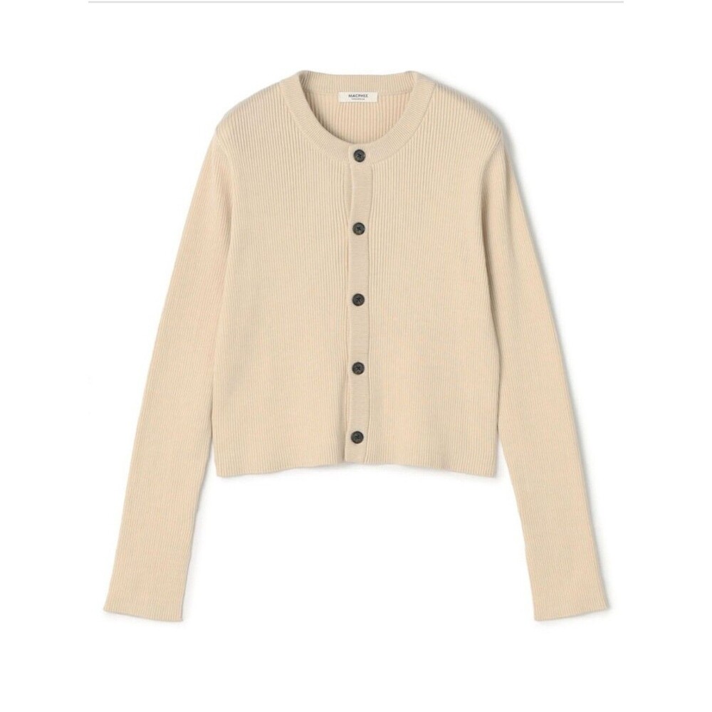 Macphee Tomorrowland 100% Cotton rib Crew Neck cardigan Light Beige Small Japan